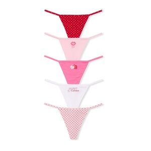 PINK Stretch Cotton V-String 5-Pack
